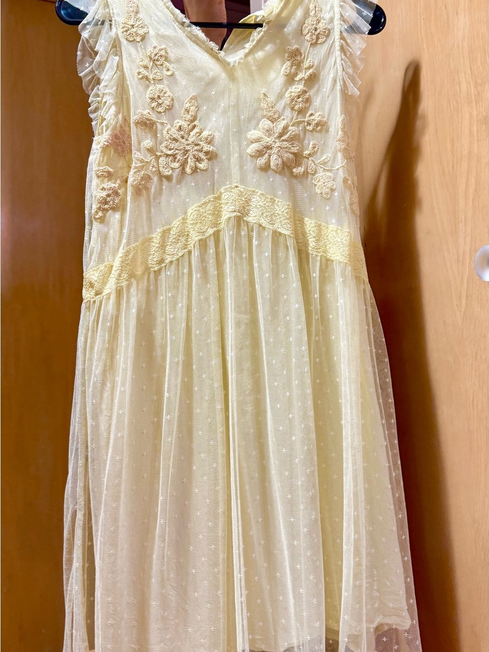 Zara Soft Yellow Lace and Mesh Dress